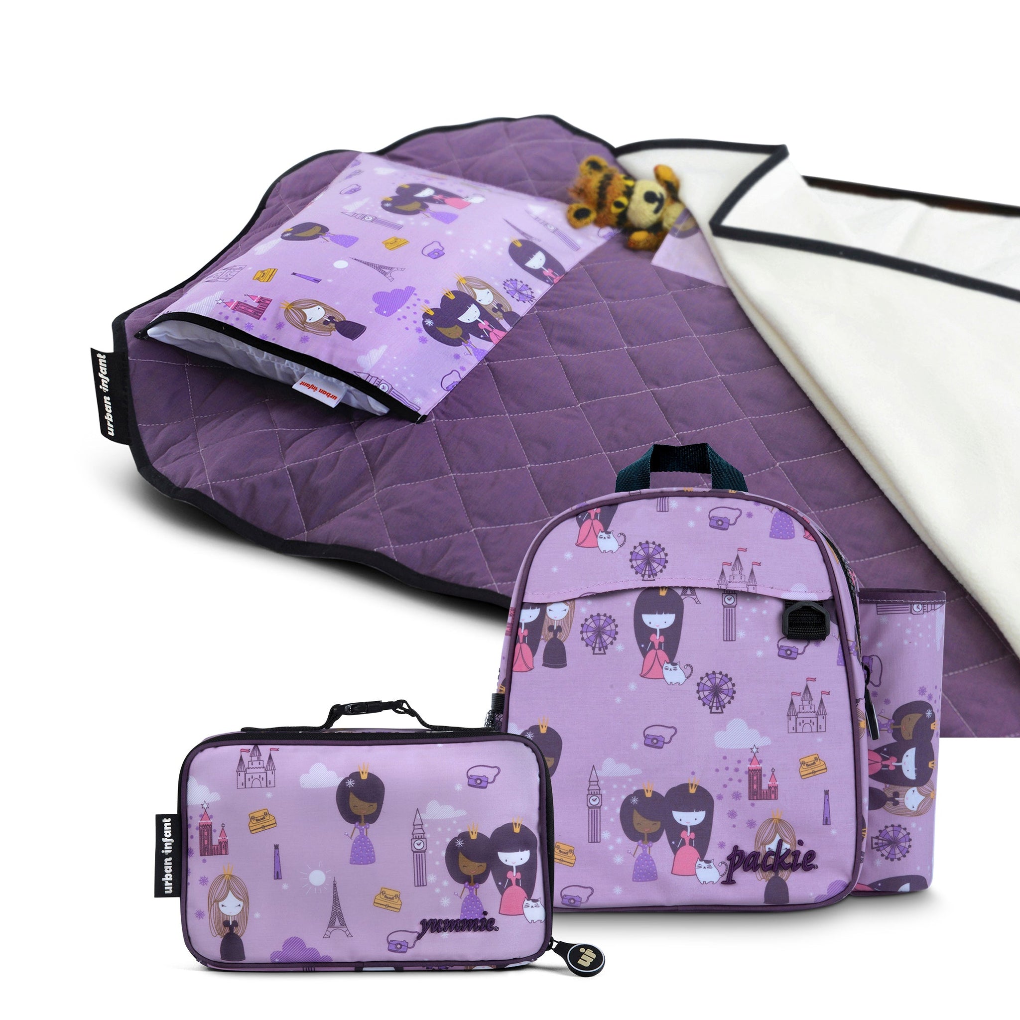 urban infant preschool toddler tot cot nap mat packie backpack yummie lunch box bundle violet